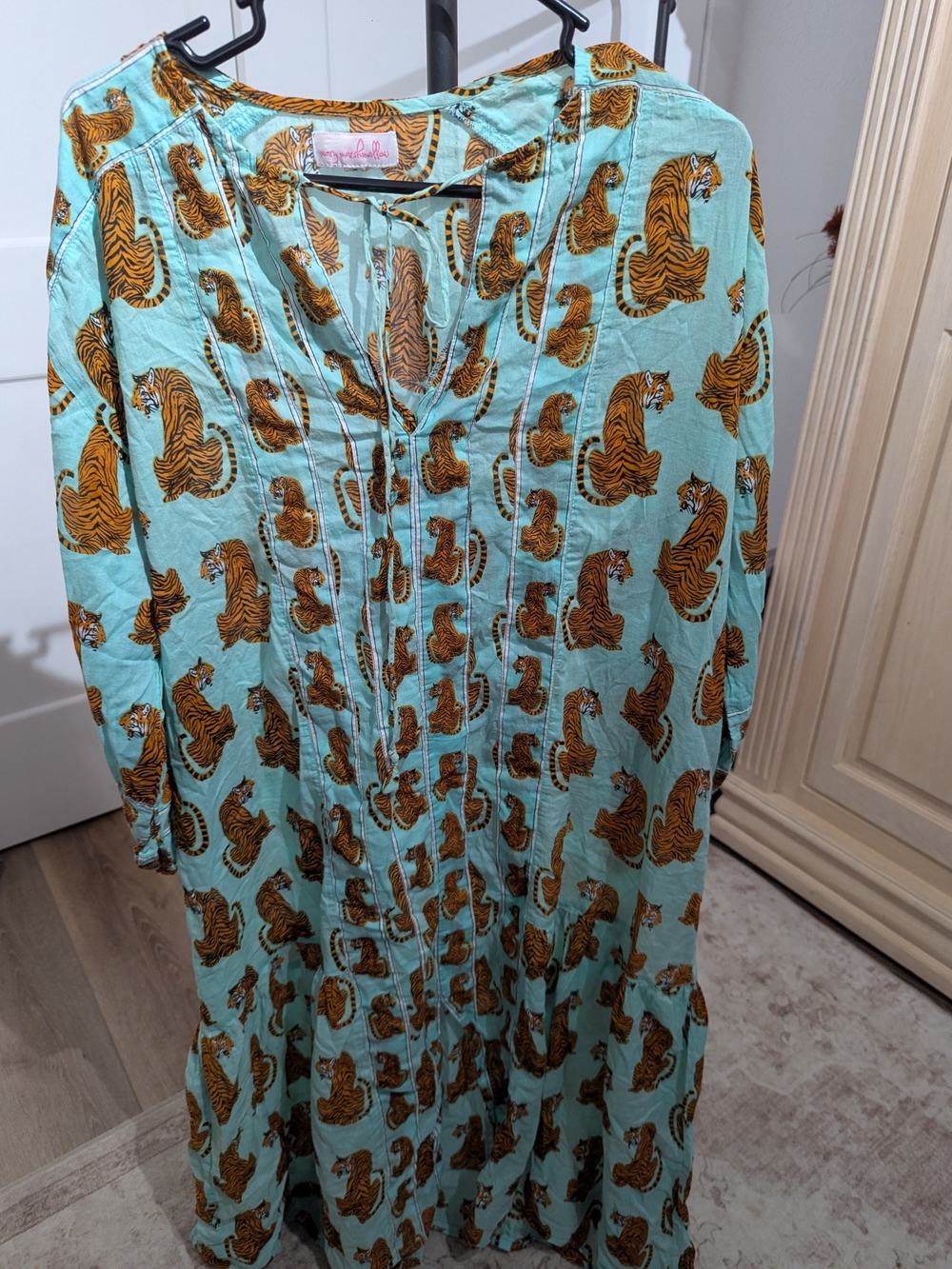 Long Tiger-Print Dress in Aqua
